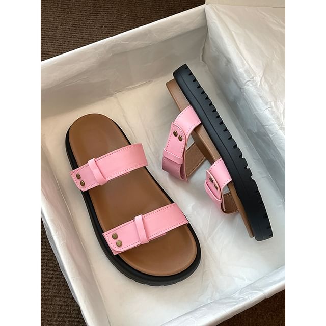 Platform Plain Faux Leather Slide Sandals