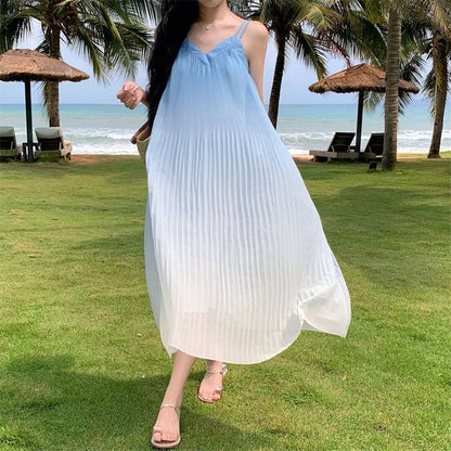 A-Line Gradient Midi Strap Spaghetti Dress