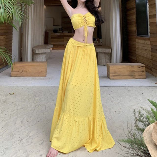 Top Tube Skirt Maxi Set: Crop Rise + A-Line Mid Lace-Up