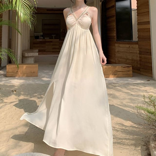 Sleeveless Maxi V-Neck Slit Dress A-Line Cutout