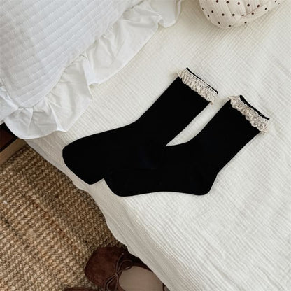 Ruffle Lace Trim Crew Socks