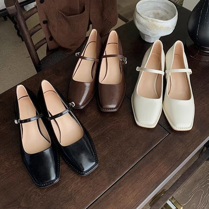 Toe Chunky Heel Mary Square Jane Shoes