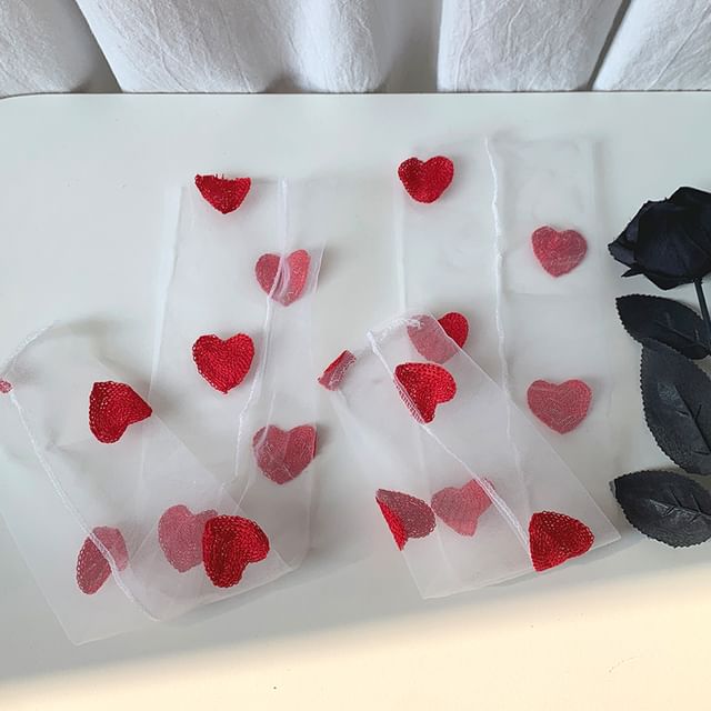 Heart Embroidered Sheer Socks