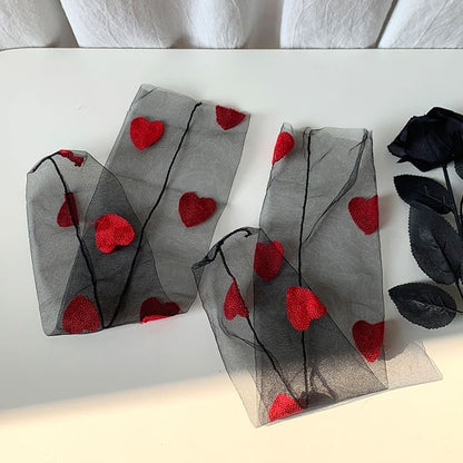 Heart Embroidered Sheer Socks