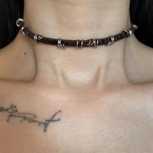 Hoop Leopard Print Faux Leather Choker