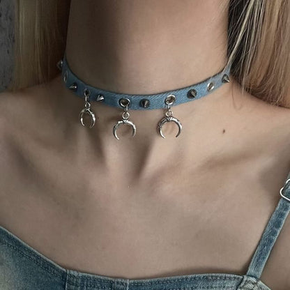 Studded Denim Choker