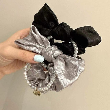 Faux Pearl Accent Bow Scrunchie