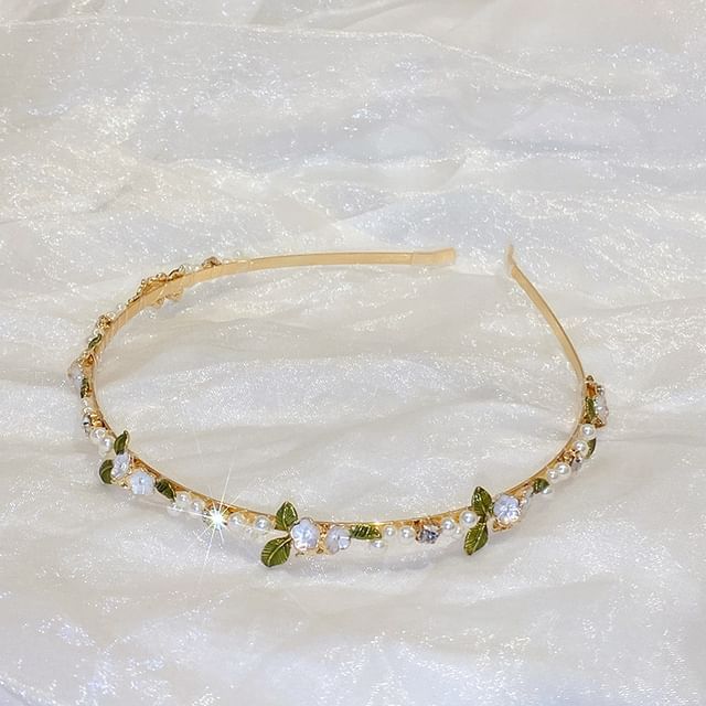 Faux Pearl Floral Headband