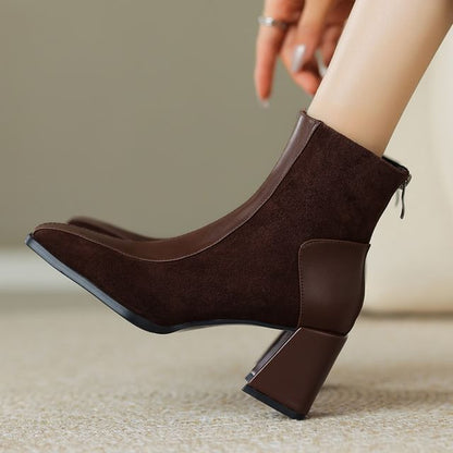 Square Faux Panel Block Toe Heel Boots Suede Short