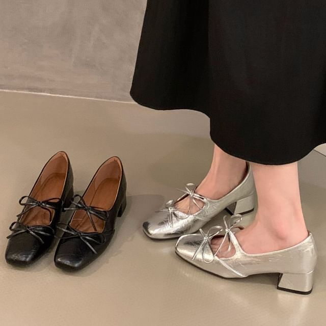 Toe Pumps Mary Jane Square Bow Heel Block