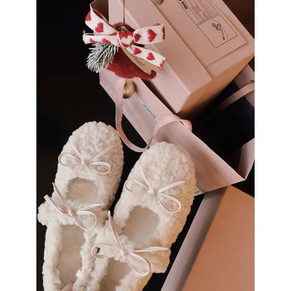 Wedge Hidden Bow Mary Shoes Jane Fleece