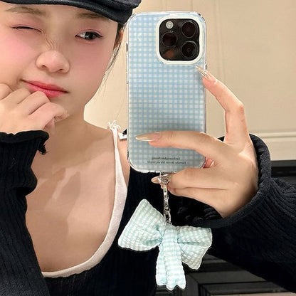 Set Phone Case Plaid Bow Charm /