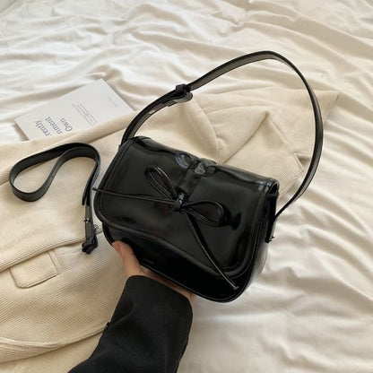 Faux Leather Drawstring Flap Shoulder Bag