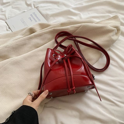 Faux Leather Drawstring Bucket Bag