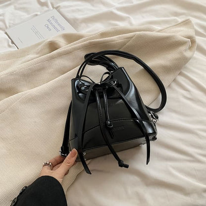 Faux Leather Drawstring Bucket Bag