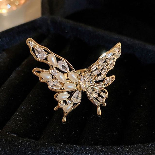 Rhinestone Ring Pearl Freshwater