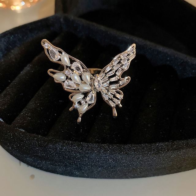 Rhinestone Ring Pearl Freshwater