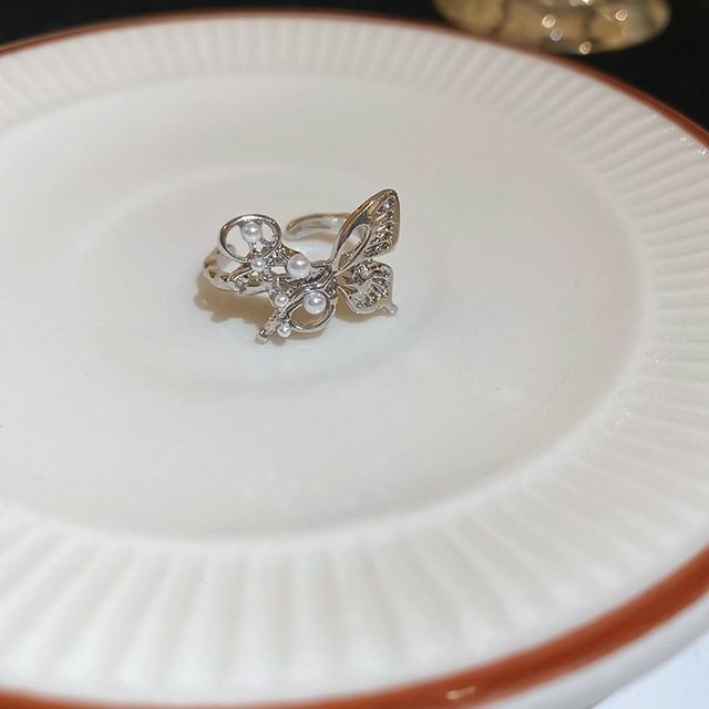 Rhinestone Ring Pearl Freshwater