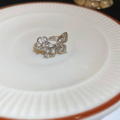 Rhinestone Ring Pearl Freshwater