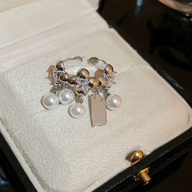 Rhinestone Ring Pearl Freshwater