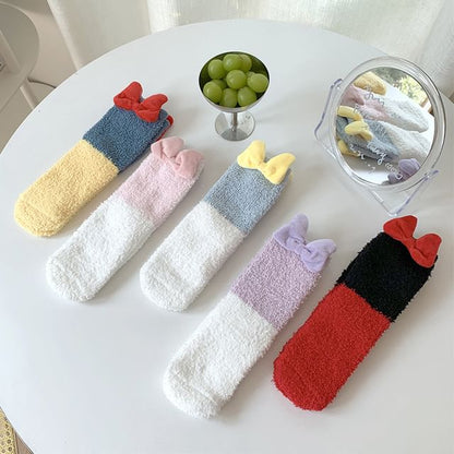 Bow Accent Two Tone Crew Socks