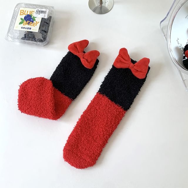 Bow Accent Two Tone Crew Socks