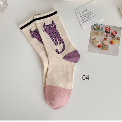 Cat Print Crew Socks