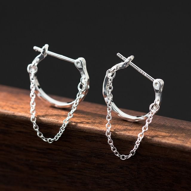 925 Sterling Silver Chain Hoop Earring