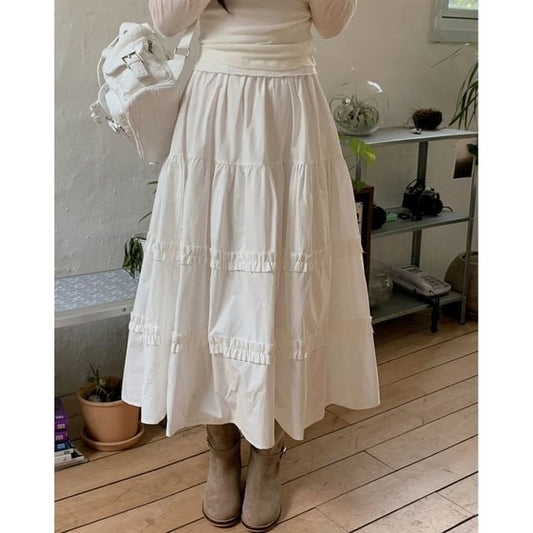 High Waist Plain Frill Trim Midi A