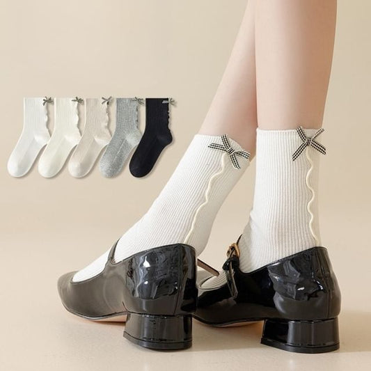 Bow Ribbed Short Socks Set