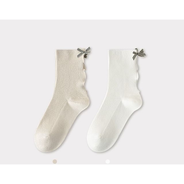 Bow Ribbed Short Socks Set