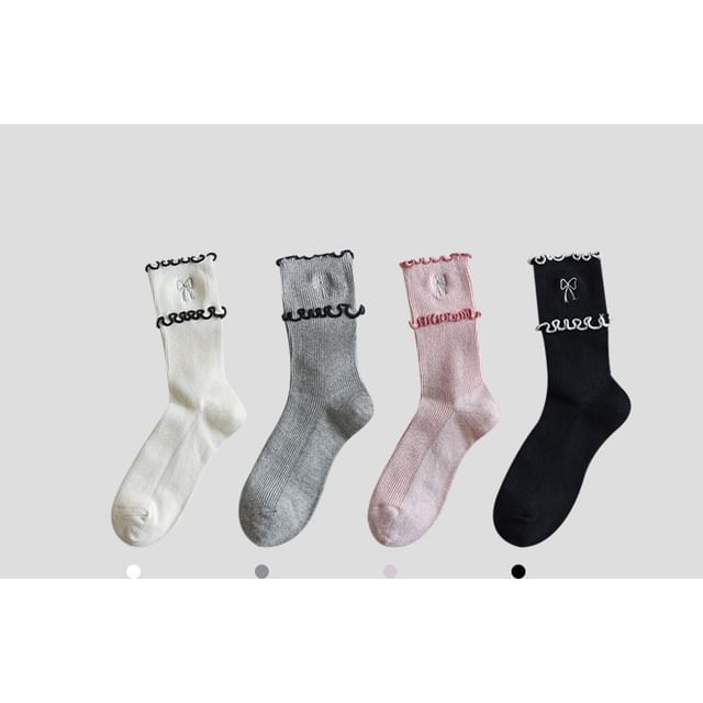 Bow Embroidered Frill Short Socks / Set