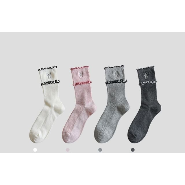 Bow Embroidered Frill Short Socks / Set