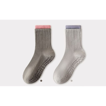 Chaussettes courtes de yoga côtelées à bordure contrastante / Ensemble