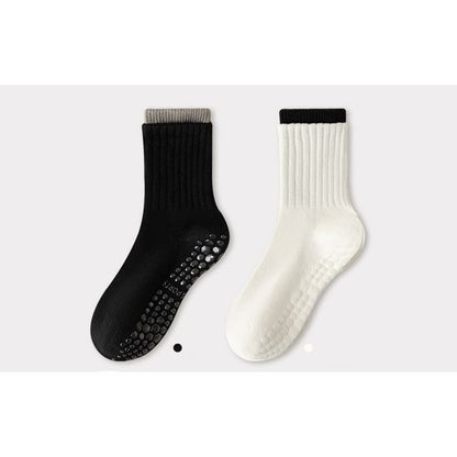 Chaussettes courtes de yoga côtelées à bordure contrastante / Ensemble