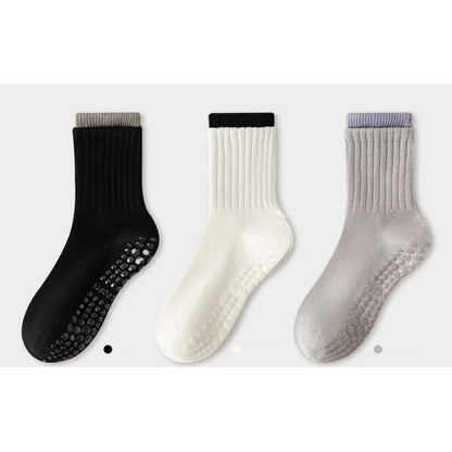 Chaussettes courtes de yoga côtelées à bordure contrastante / Ensemble