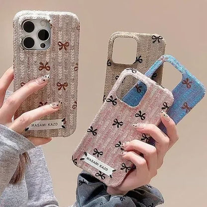 Simple Bow Flannel Phone Case - iPhone 16 Pro Max / 16 Pro / 16 / 15 Pro Max / 15 Pro / 15 / 14 Pro Max / 14 Pro / 14 / 13 Pro Max / 13 Pro / 13 / 12 Pro Max / 12 Pro / 12