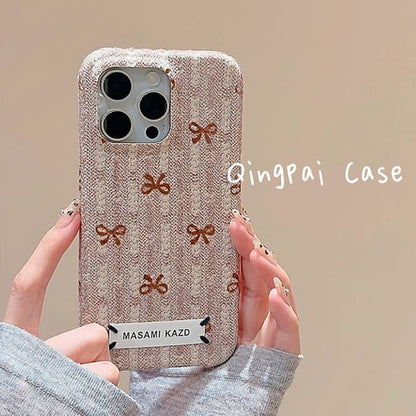 Simple Bow Flannel Phone Case - iPhone 16 Pro Max / 16 Pro / 16 / 15 Pro Max / 15 Pro / 15 / 14 Pro Max / 14 Pro / 14 / 13 Pro Max / 13 Pro / 13 / 12 Pro Max / 12 Pro / 12