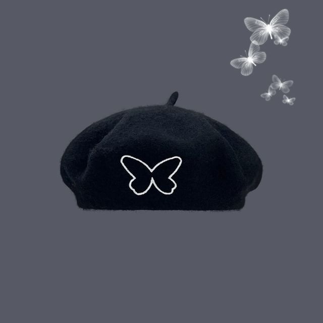 Butterfly Embroidered Beret