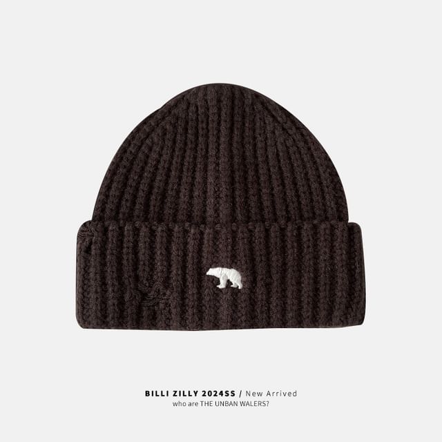 Bear Embroidered Knit Beanie