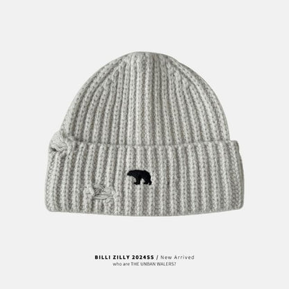 Bear Embroidered Knit Beanie