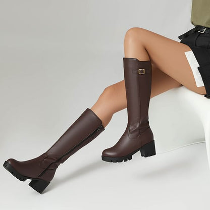 Buckled Heel Tall Boots Chunky