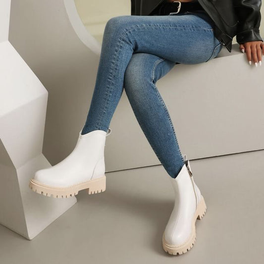 Boots Leather Platform Short Faux