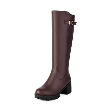 Buckled Heel Tall Boots Chunky