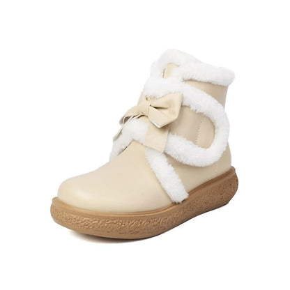 Platform Boots Trim Bow Short Fluffy