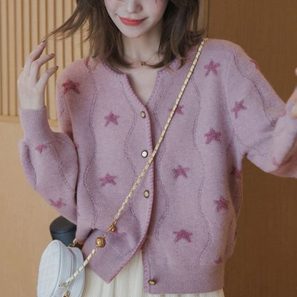 Star-Jacquard V-Neck Cardigan