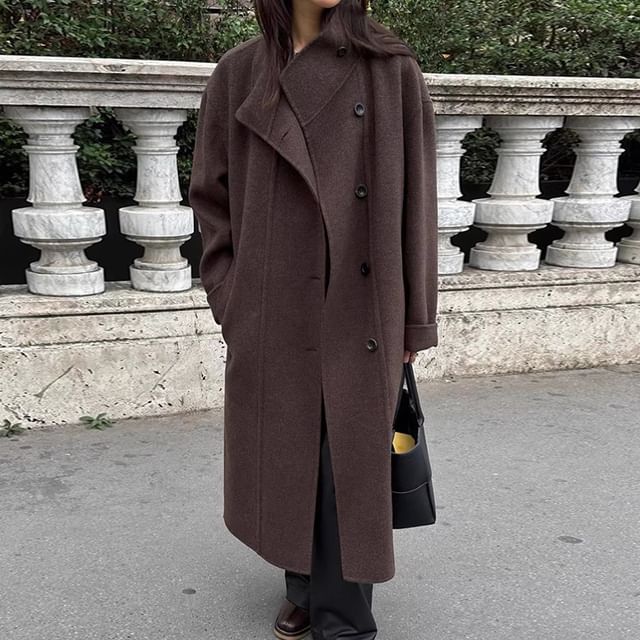 Plain Tie Waist Maxi Single-Breasted Coat