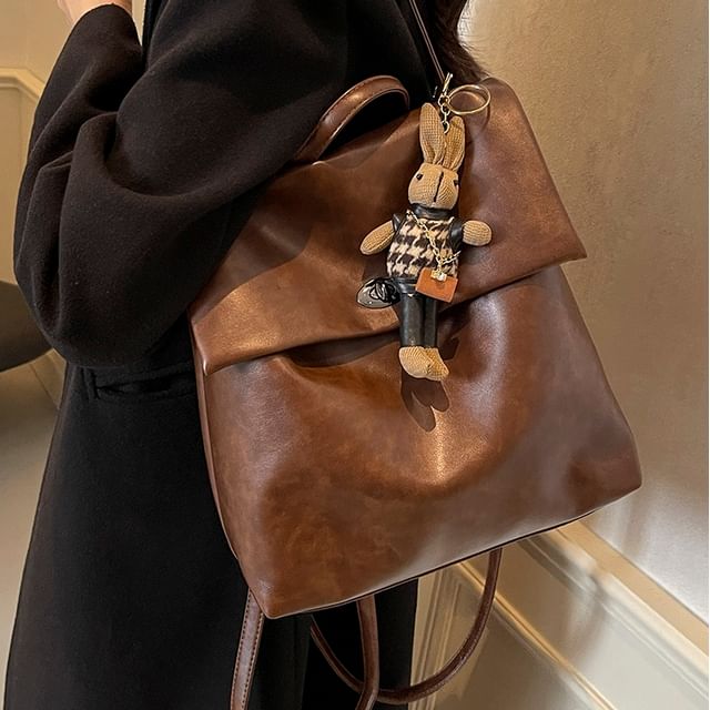 Flap With Charm Faux Leather Backpack