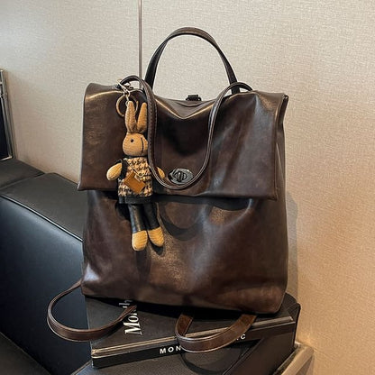 Flap With Charm Faux Leather Backpack