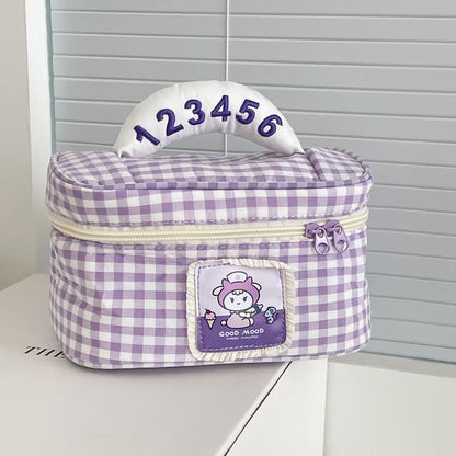 Animal Applique Plaid Fabric Makeup Bag